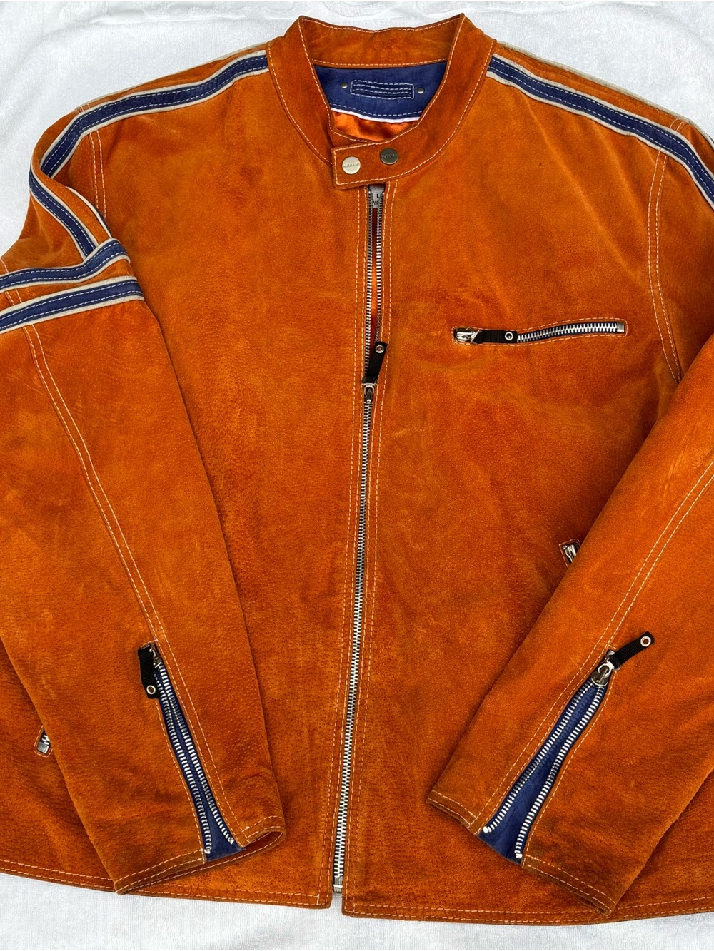 Men's Large Suede Racer Jacket in Orange Wilson Leather Vintage Large